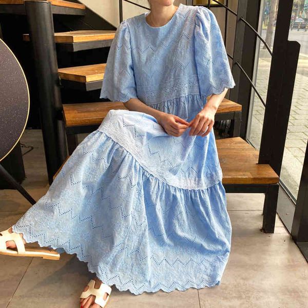 

casual dresses summer women vintage loose high waist slim was thin elegant hollow out embroidery maxi, Black;gray