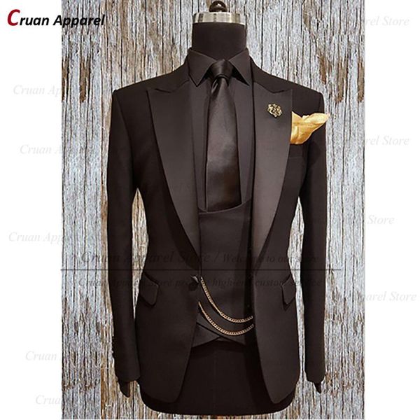 

men's suits & blazers 2022 brown mens 3 piece tailor-made man groom prom wedding tuxedo formal luxury business jacket waistcoat pants s, White;black