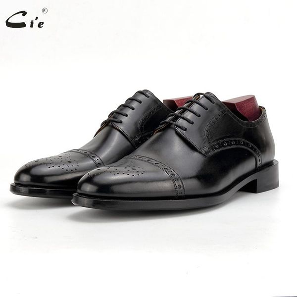 

dress shoes cie handmade men shoe official black semi-brogues derby wedding formal full grain calf leather classic d254