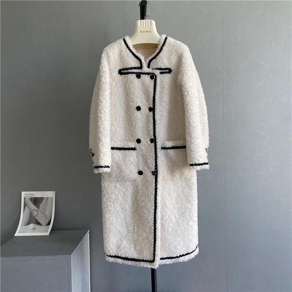 

women's fur & faux real coat 100% wool women winter clothes keep warm max jacket 2021 100, Black