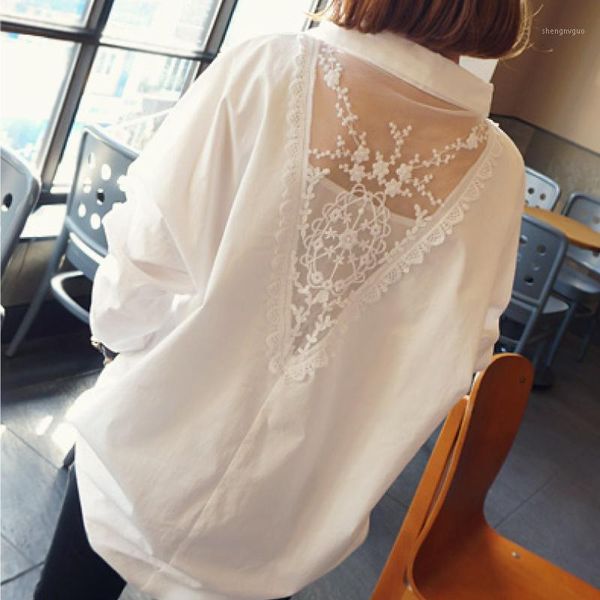 

pluse size 3xl 4xl 5xl women and blouse long sleeve hollow lace backless shirt blusa feminina a146 women's blouses & shirts, White