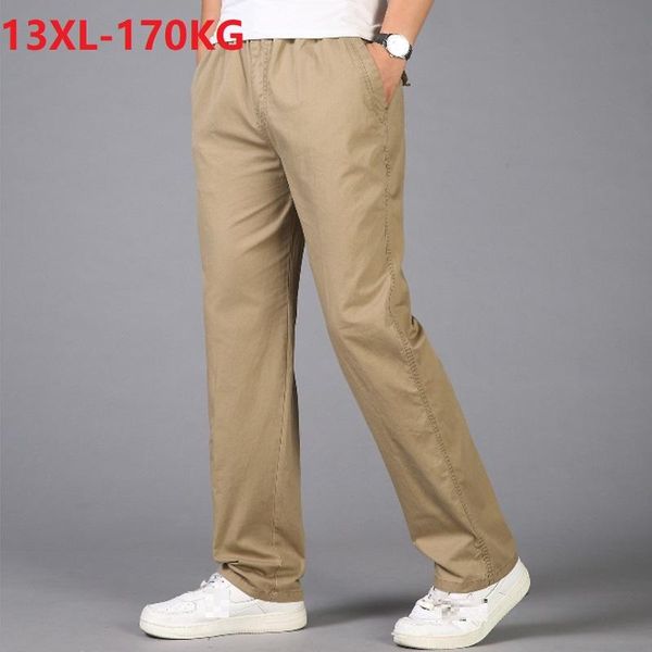 

summer spring men casual cargo pants cotton plus size 8xl 10xl 13xl safari style simple out door straight armygreen men's, Black