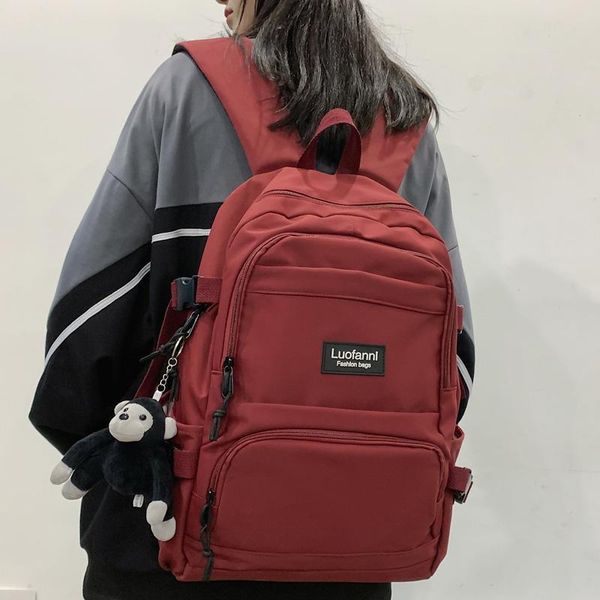 

waterproof nylon backpack solid color large capacity multi-pocket lapcollege couples schoolbag