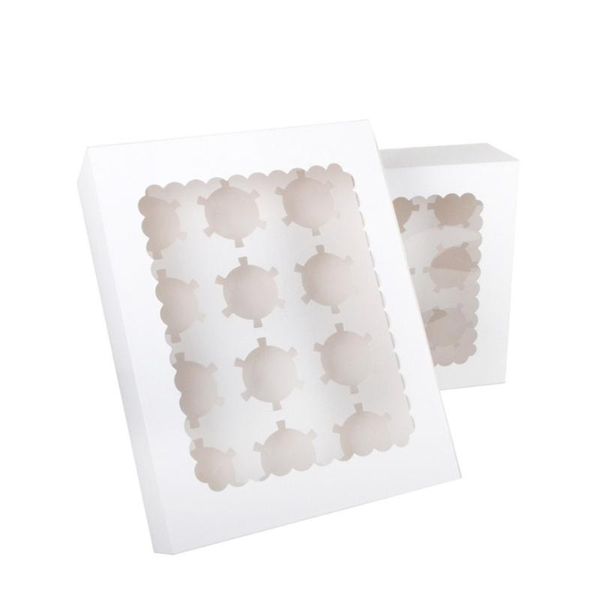 

5pcs portable 12-cavity cupcake box container muffin window (white) gift wrap