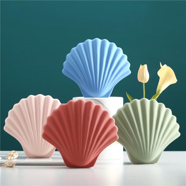 

european creative white ceramic flower vase table decoration for home wedding modern shell-shaped vases