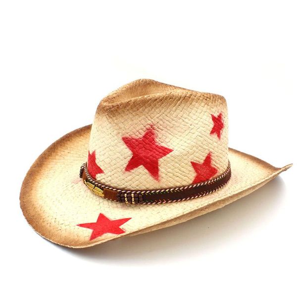 

stingy brim hats 2021 women men straw sun hat with punk leaves band star lady dad sombrero hombre cowboy jazz caps size 58cm, Blue;gray