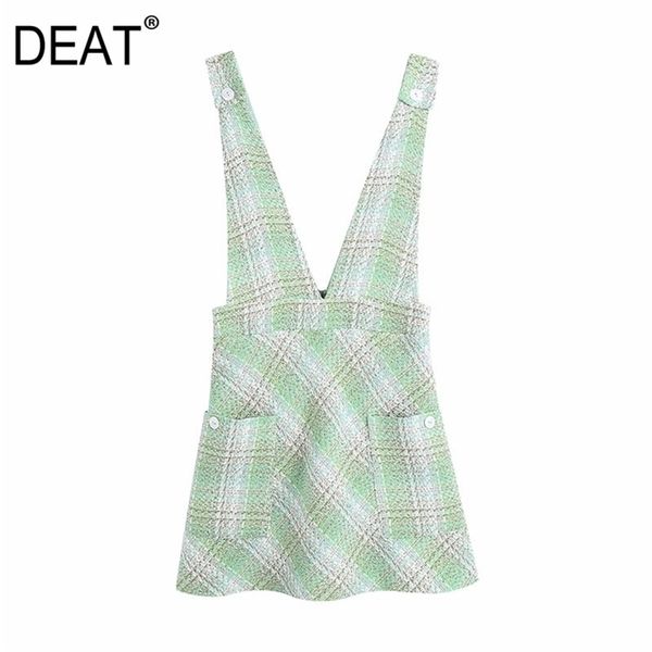 

[deat] women summer fashion v-neck sleeveless sling pocket decoration stripe a-line temperament dress 13q384 210527, Black;gray