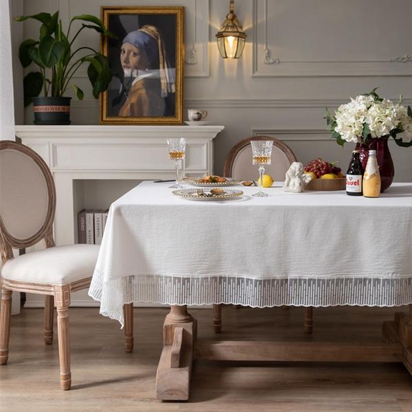 

table cloth elegant white simple tablecloth with tassel rectangle cover stylish wedding decoration linen mantel mesa