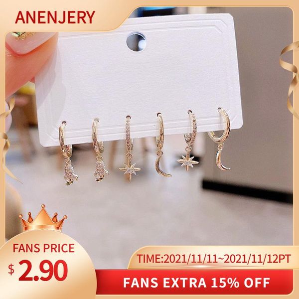 

hoop & huggie anenjery 925 sterling silver zircon rocket stars moon earrings for women simple shiny 6-piece earring set, Golden;silver
