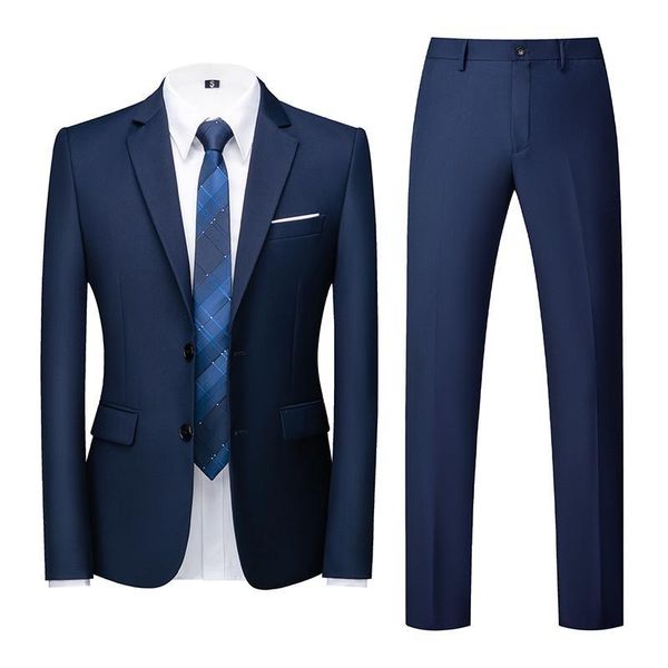 

men's suits & blazers men suit slim fit tuxedos 2 piece prom for wedding groomsmen button navy blue white business pant, White;black