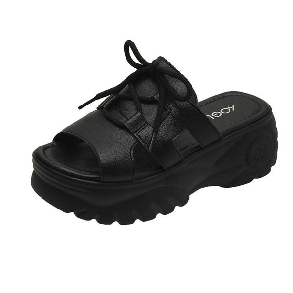 

slippers shoes woman 2021 house platform luxury slides pantofle on a wedge low designer soft summer fashion hoof heels basic, Black