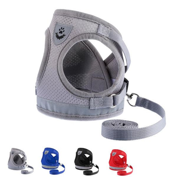 

cat collars & leads harness set traction rope adjustable reflective corduroy comfortable walking leash for kitten puppy dogs vest