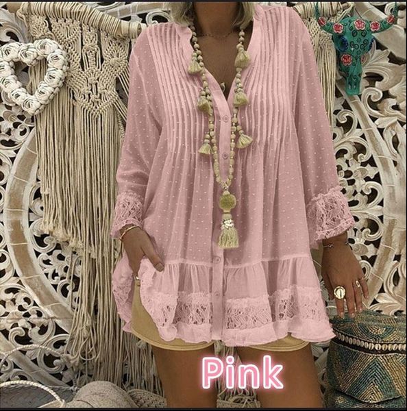 

large size women shirt loose lace autumn fashion casual v neck long sleeve shirts, White