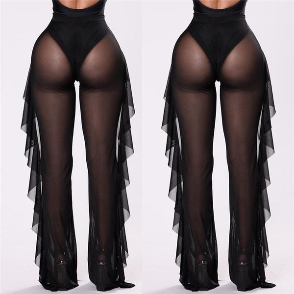 

women's pants & capris trousers come out of the beach transparent mesh, ask for high waist, Black;white