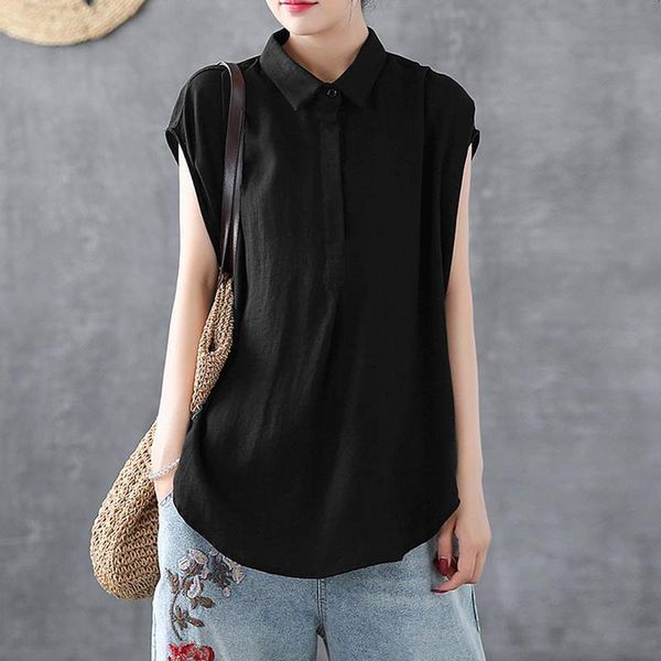 

women's summer blouse zanzea stylish lapel casual irregular button blusas female sleeveless shirts plus size chemise, White