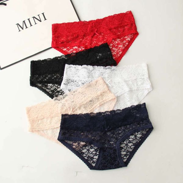 

women's underwear fashion full lace transparent low waist triangle bag hip big size 200 jin fat, Black;pink