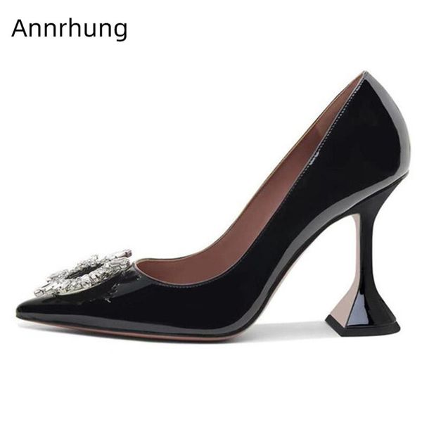

dress shoes crystal sunflower buckle decor women pumps luxury satin point toe high goblet heel slip on for girls, Black