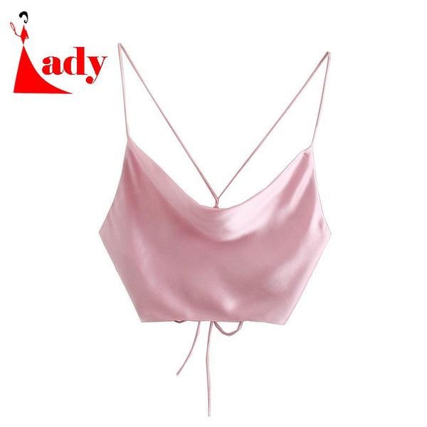 

women's tanks & camis woman 2021 pink satin crop women summer spaghetti straps backless tank female beachwear, White