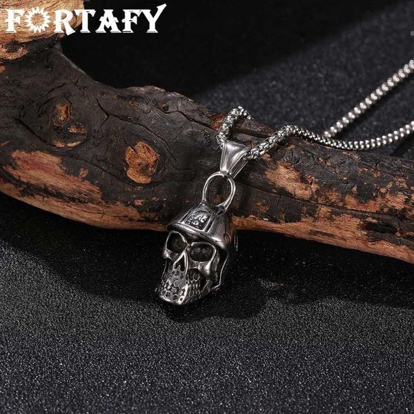 

pendant necklaces fortafy gothic skull necklace for men stainless steel chain male punk hip hop rock street style neck jewelry frgl0020, Silver