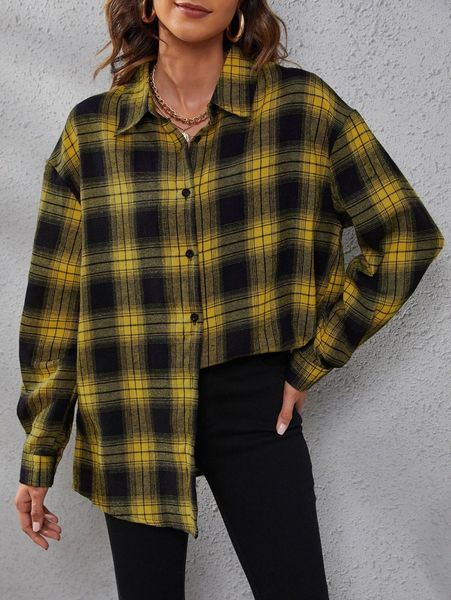 

plaid print drop shoulder blouse h6vb#, White