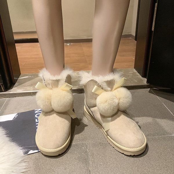 

boots 2021 women australia classic snow winter warm leather flats warterproof high-quality ankle large size lazy, Black