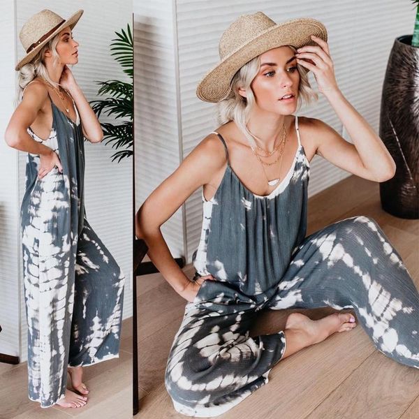 

women's jumpsuits & rompers women casual loose jumpsuit summer spaghetti strap printed, Black;white