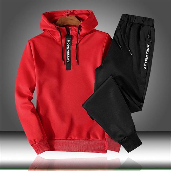

patchwork sportswear sets autumn men tracksuit winter hooded thick male casual 2 piece sweatshirt sweatpants set, Gray