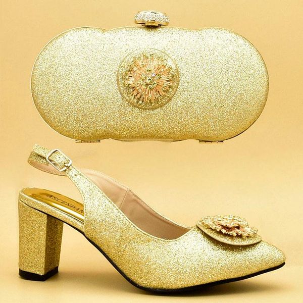 

est gold shoe and bag set for party in women italian nigerian wedding pumps dress shoes, Black