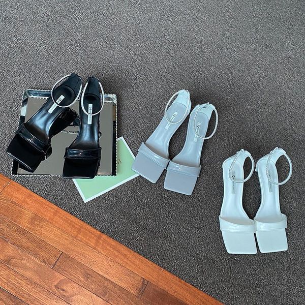 

sandals 2021 summer korean style one piece candy color middle heel square head soft sole thick wear, Black