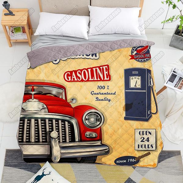 

comforters & sets america style custom fluffy blanket vintage garage retro poster coverlet summer qulits bedspread on the bed camping thin q