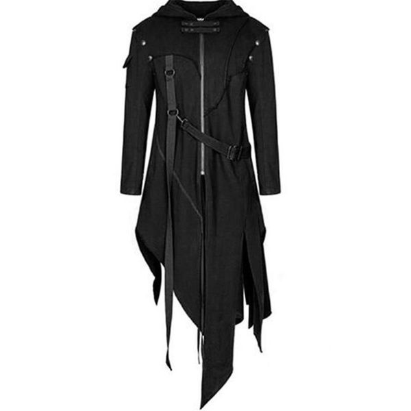 

men's trench coats 2021 vintage men hip hop coat hooded cloak irregular design long cardigan street punk windbreak jackets outwear, Tan;black