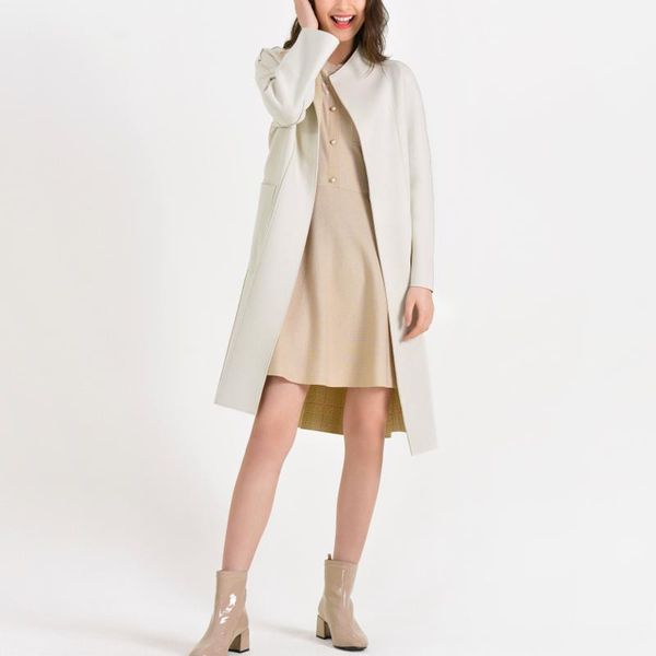 

women's wool & blends sale est 2021 fall winter fashion elegant reversible plaid beige suede loose long coat, Black