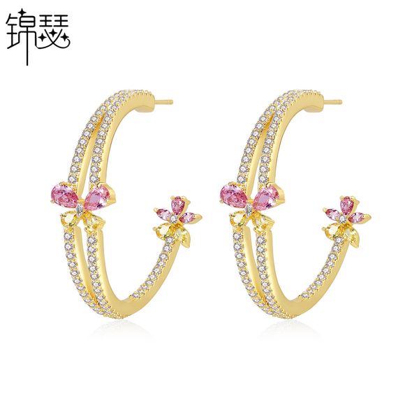 

jewelry charm stud tongxi fashion women's personality copper inlaid zircon earrings and, Golden