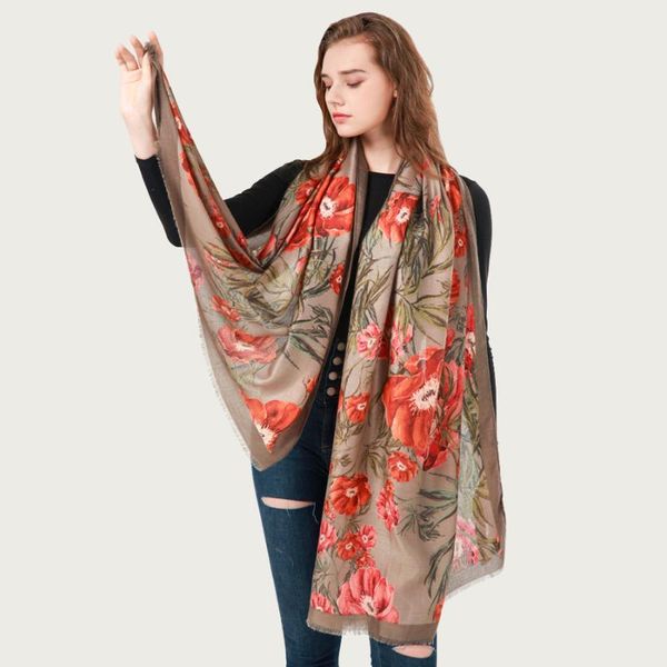 

scarves elegant floral women hijab scarf soft flower pattern head smooth cotton large shawl stole [6809], Blue;gray