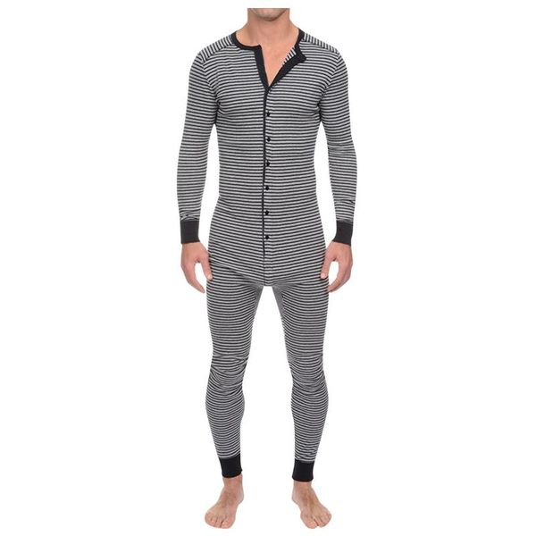 

men's pants spring casual stripe button rib sleeve onesie paste jumpsuit pajamas fashion comfortable homewear pantalones de hombre, Black