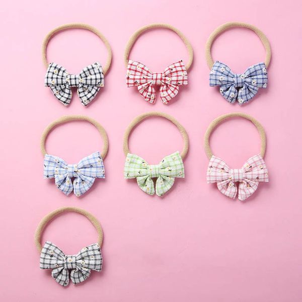 

girls hair accessories baby headbands accessory childrens nylon bows princess bowknot plaid kids infant head bands, Slivery;white