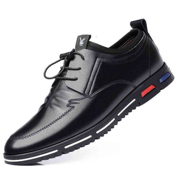 

men's leather shoes 2021 soft leffer men's breathable and comfortable casual dad, Black