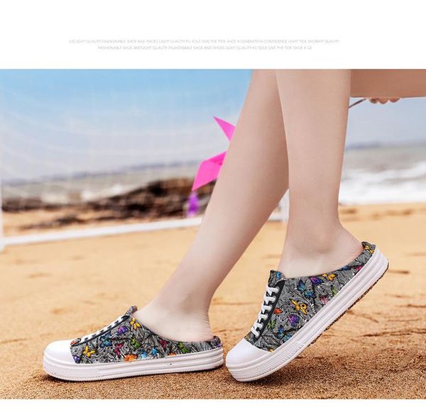 

slippers patchwork nylon butterfly pattern women's half sandals ladies spring and summer soft cashmere outdoor shoes, Black