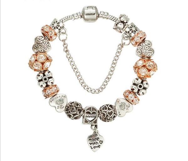 

fashion pand strands bracelet antique silver heart beads gold - plated rhinestone ball jewelry, Black