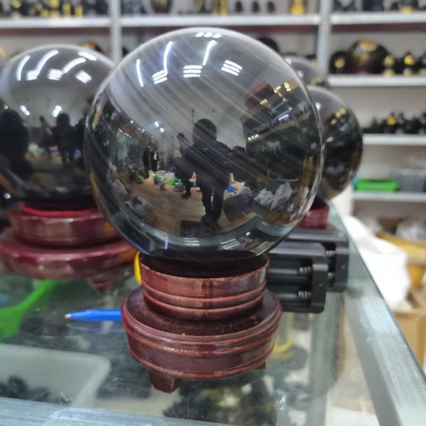 

decorative objects & figurines 13cm natural black obsidian sphere large crystal ball healing stone+pedestal