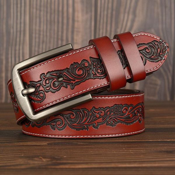

belts carved craft men's belt real cowhide casual jeans, Black;brown