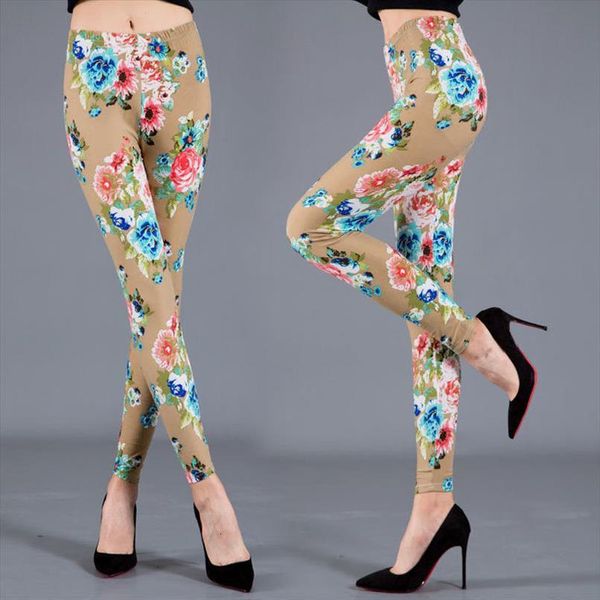 

casual trousers floral womens legging printed high street leggins pants soft, Black