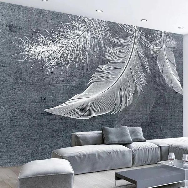 

modern simple white feather po mural self adhesive wallpaper living room bedroom nordic style home decor painting waterproof wallpapers
