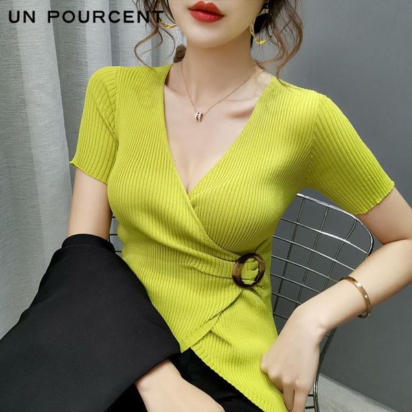 

women's t-shirt large chest circumference ice silk v-neck slim bottoming sweater short sleeve pullover top, White