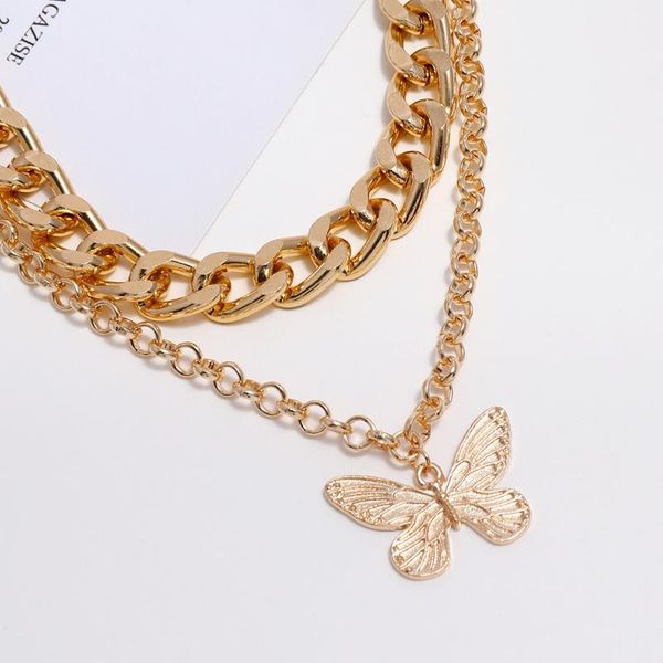 

pendant necklaces trendy golden silver color big cuban link chain butterfly necklace for women girl engagement party jewelry gift