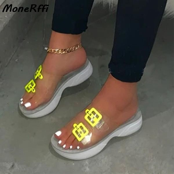 

slippers pvc women bright colors buckle trendy elegant transparent sandals summer wedges shoes, Black