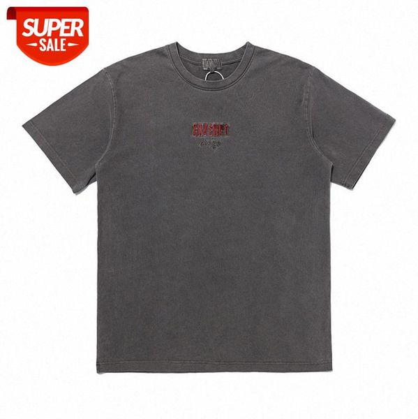 

a batch of washed batik embroidery letters round neck pullover for men and women with short sleeves #0z12, White;black
