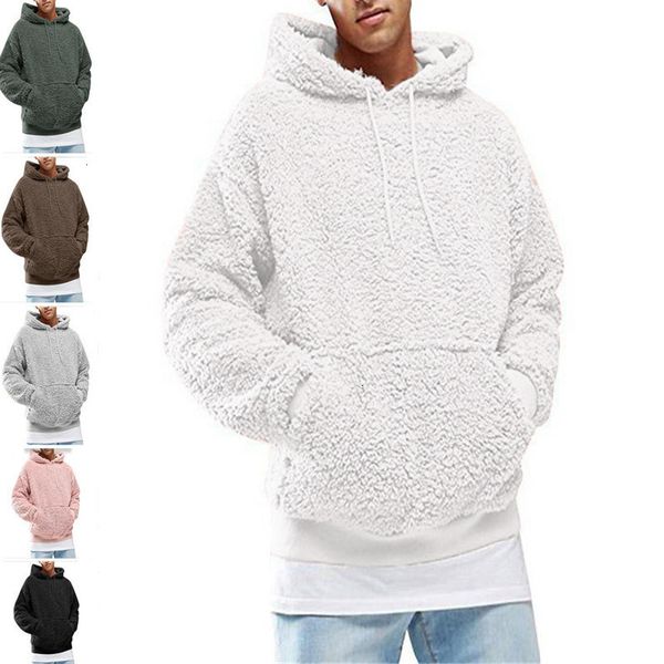 

hooded men's plush sweater in autumn and winter, Black