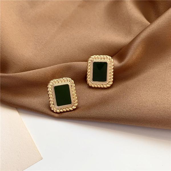 

gold metal black square stud earrings vintage statement for girls women fashion jewelry gifts, Golden;silver
