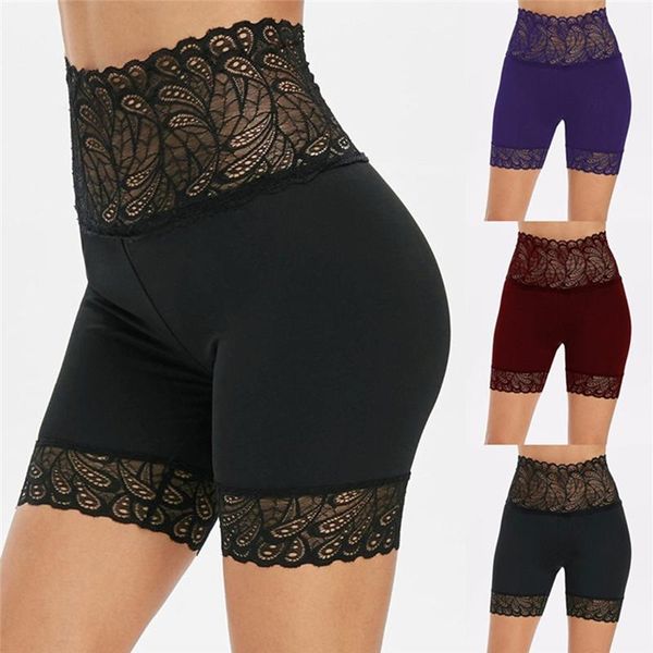 

women's leggings women safety pants seamless nylon high waist lace panties anti boyshorts girls slimming underwear, Black